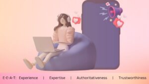 E-E-A-T - Cartoon girl browsing internet